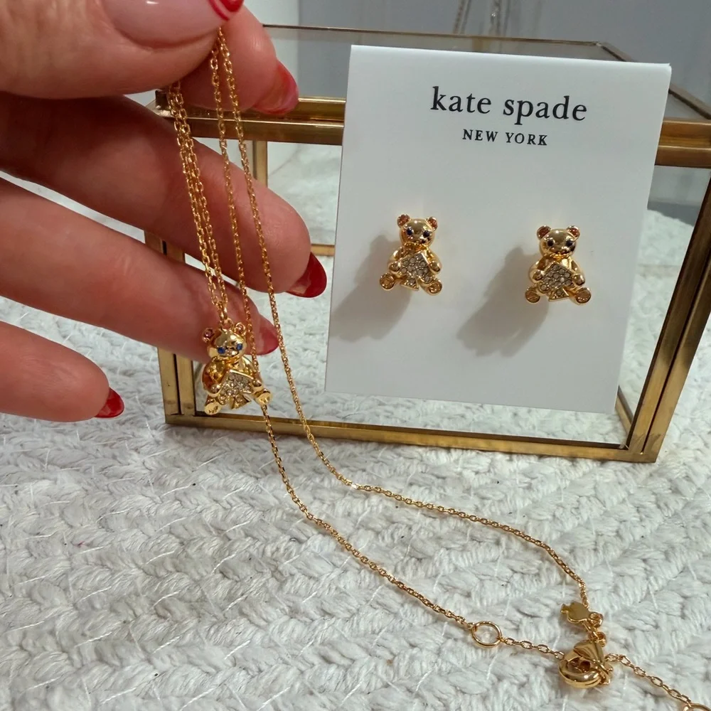 Kate Spade "Oh What Fun" Spade Teddy Bear necklace and earrings set- New! - Picture 2 of 6
